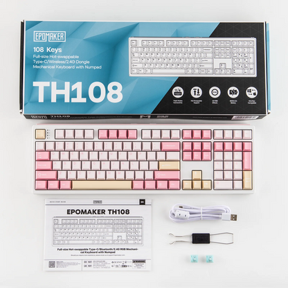 EPOMAKER TH108 100% Full Size Hot-Swap Gasket-Mounted Wired/Bluetooth/2.4Ghz Wireless Mechanical Keyboard with 10000mAh Battery
