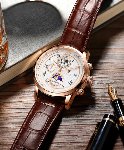 LIGE Luxury Man Wristwatch Waterproof Luminous Chronograph Watch for Men Leather Strap Men's Quartz Watches Reloj Hombre+Box