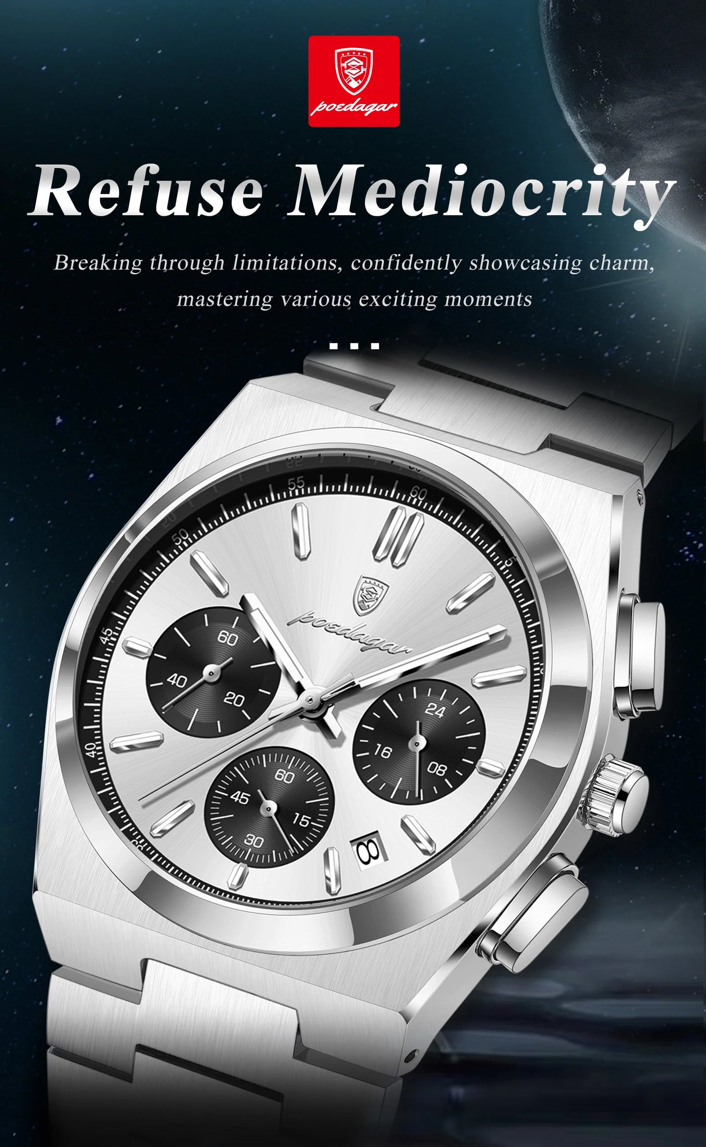 POEDAGAR Luxury Men's Watch Chronograph Date Stainless Steel Casual Man Clock Waterproof Luminous Fashion Quartz Watches For Men