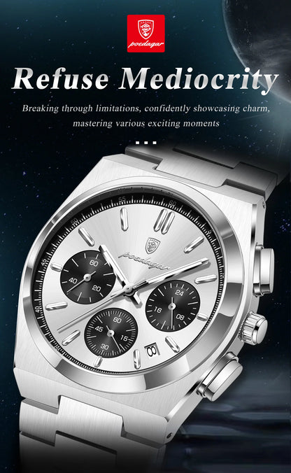POEDAGAR Luxury Men's Watch Chronograph Date Stainless Steel Casual Man Clock Waterproof Luminous Fashion Quartz Watches For Men