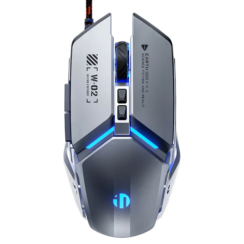 Inphic W2 2. generace USB kabelová herní myš, tiché kliknutí, kovový styl, 6 tlačítek s programováním maker, 8800DPI