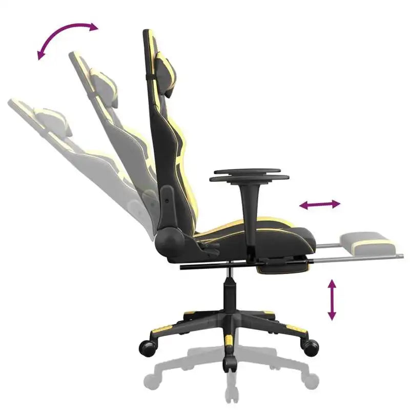 Gaming Chair with Footrest Black & Gold, Reclining Ergonomic Gaming Chair, 360° Swivel Leather Gaming Chair with Adjustable Height and Footrest