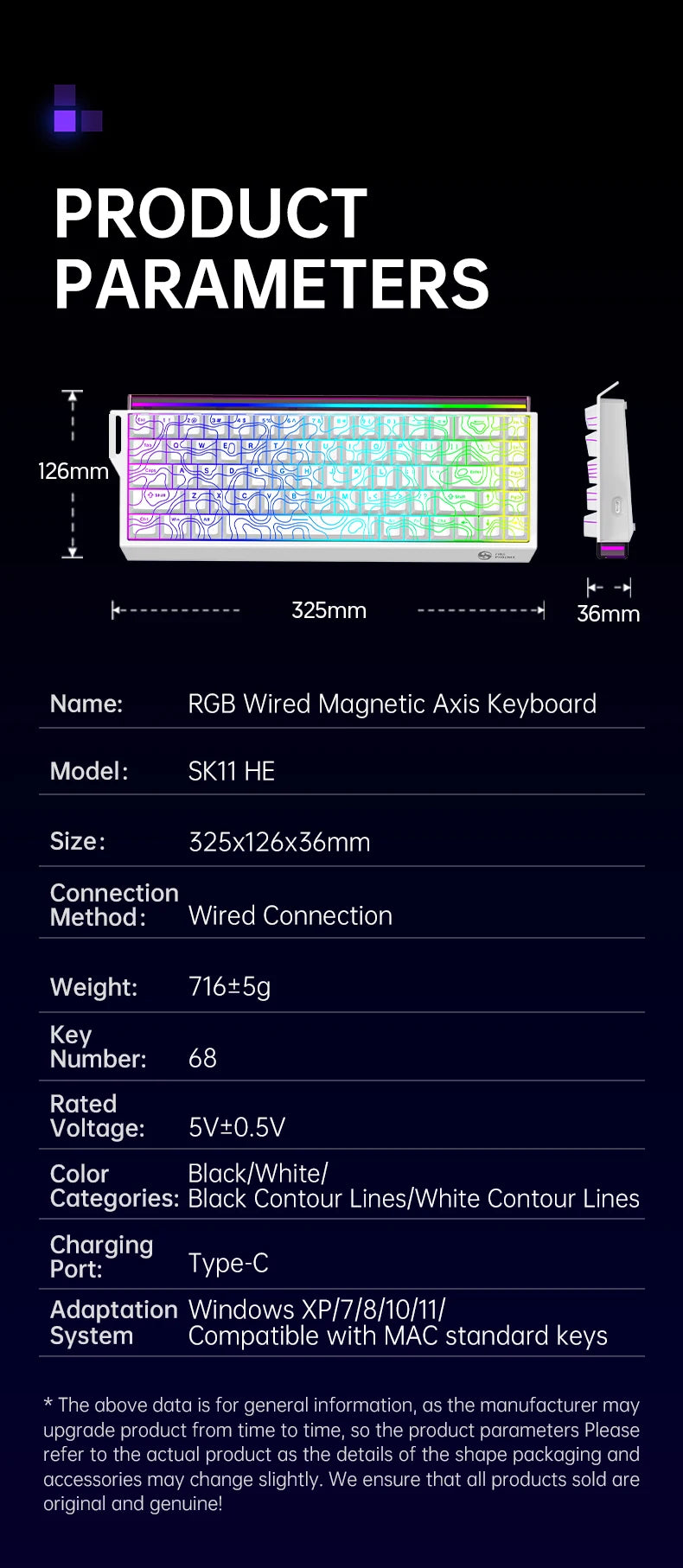 SMAILWOLF SK11 68HE Magnetic Gaming Keyboard Mechanical Wired Professional Gaming 0.01mm Quick Trigger 8KHz 0.25ms RGB Lighting