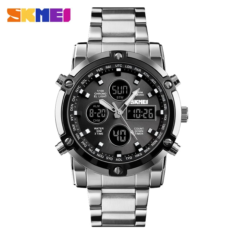 SKMEI 1389 Bracelet Wristwatch Clock Digital Quartz Watch Men Three Time Waterproof Quartz Wrist Mens Watch Relogio Masculino