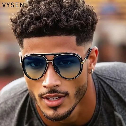 Oversized Pilot Polarized Sunglasses Men 2026 Luxury Brand Vintage Double Beam Glasses Oval Punk Eyewear Driving Outdoor Shades