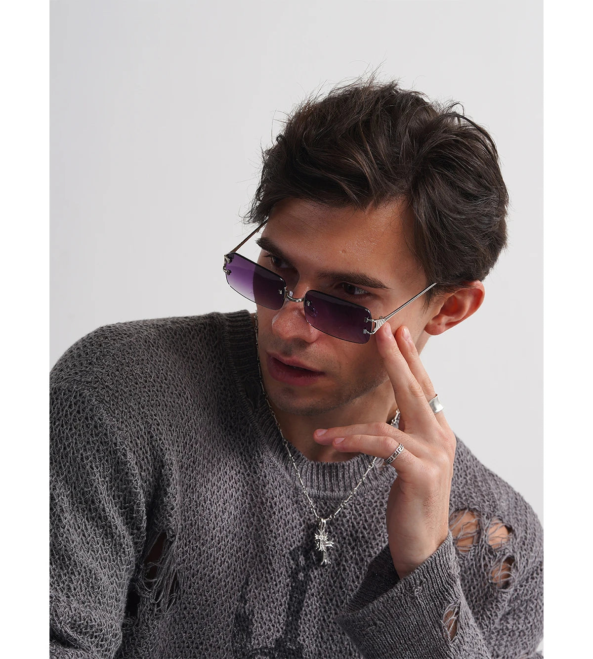 Ruiao 2026 rimless sunglasses UV400 fashion square metal glasses for men women designer man's brand sun shades for outdoor