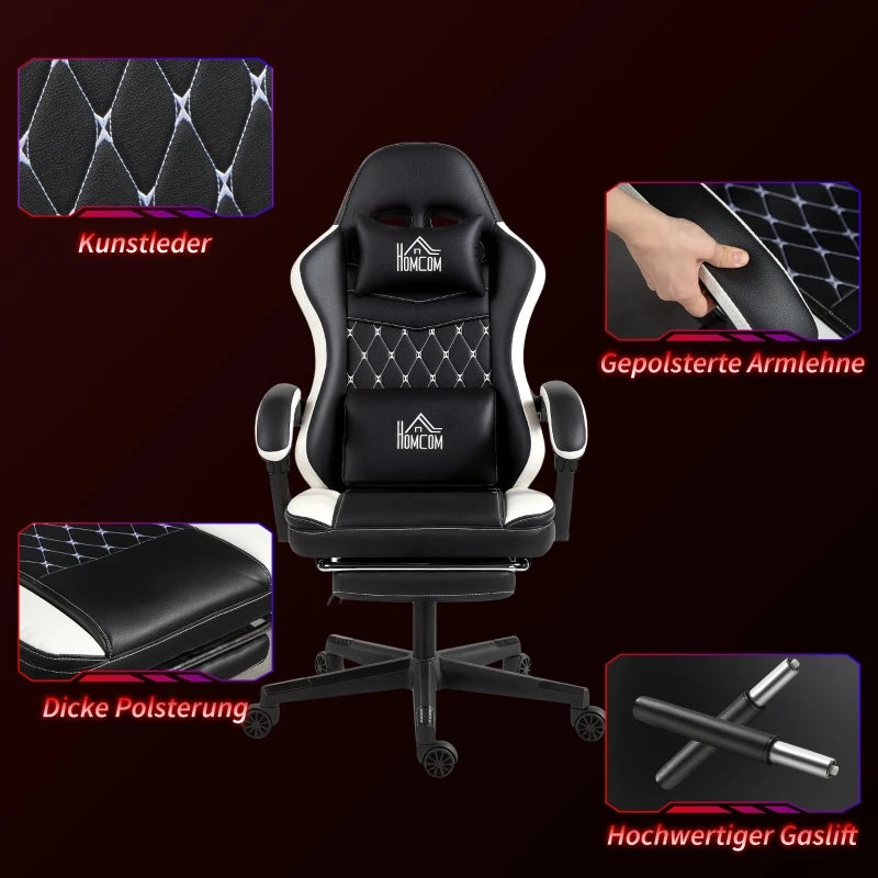 Ergonomic Gaming Chair with Footrest, Adjustable Reclining Computer Chair with Headrest & Lumbar Support, Faux Leather Swivel Gamer Chair