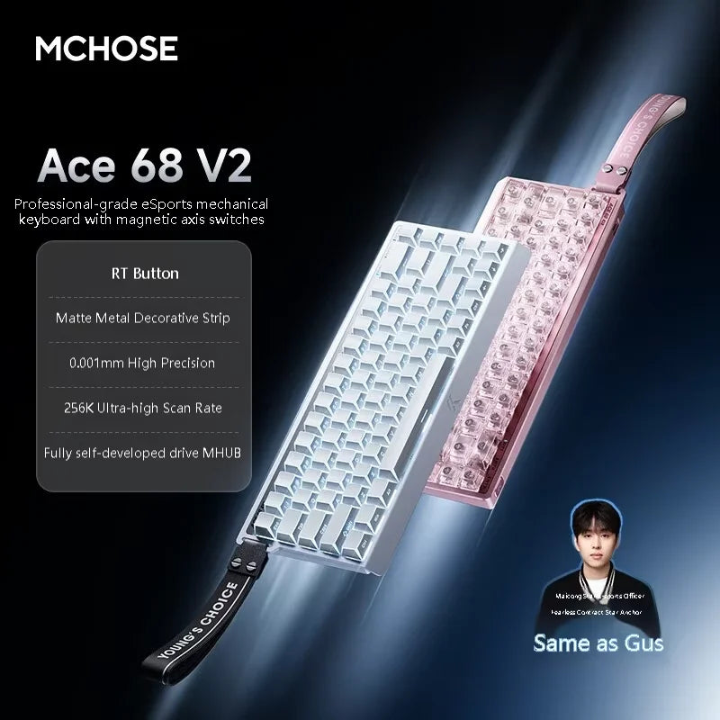 MCHOSE ACE68 V2 Gaming Keyboard Hall Effect 0.001MM RT 8kHz Polling Rate Hot Swappable Support 16K/128K/256K Scan Rate RGB DKS