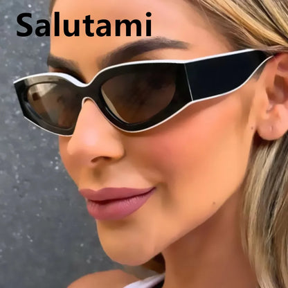 unique black white patchwork cat eye sunglasses for women new fashion small round gradient sun glasses ladies sexy Y2K shades