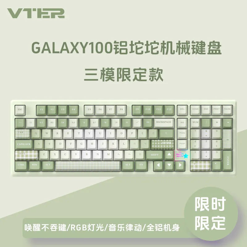 VTER Galaxy100 Full Aluminum Mechanical Keyboard Tri-mode Bluetooth 2.4G Gasket Mount Hot-Swap RGB Gaming Keyboard for PC Mac