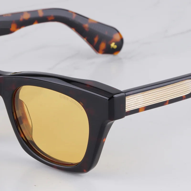 DEALAN Decade Collection Men's Classical Tortoise Gold Sunglasses Vintage Craft Cat Eye Thick Acetate Solar Glasses UV400