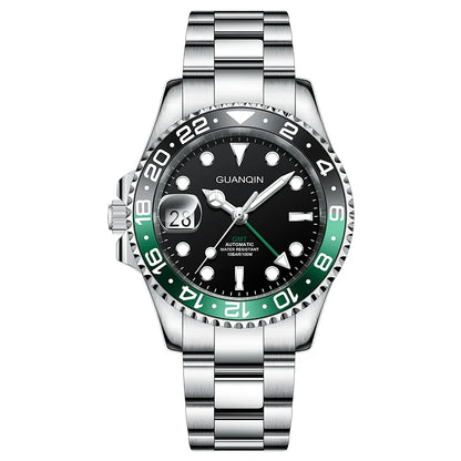 GUANQIN GMT Men's Watches 2025 New Atuomatic Watch Men NH34 Mechanical Wristwatch Sapphire Glass Stainless Steel Clock Left Hand