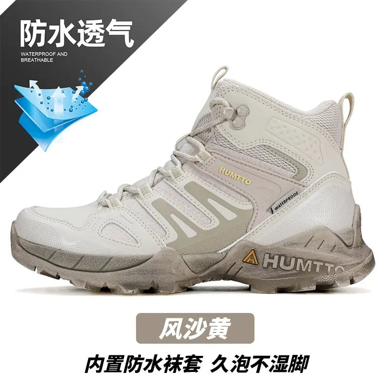 Zapatos de senderismo HUMTTO, botas de caza impermeables para hombre, botas tácticas de combate para desierto hasta el tobillo, botas de trekking para hombre y mujer, zapatillas cálidas de cuero