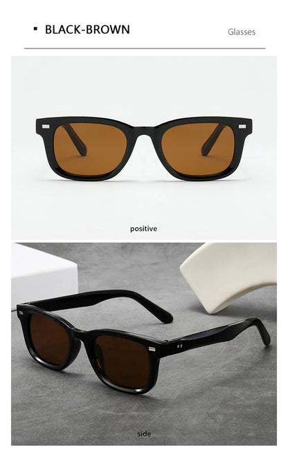 Men's Thick Framed Retro Brown Sunglasses Narrow Framed Hip-hop Style Rapper Eyewear Vacation Sunglasses UV400