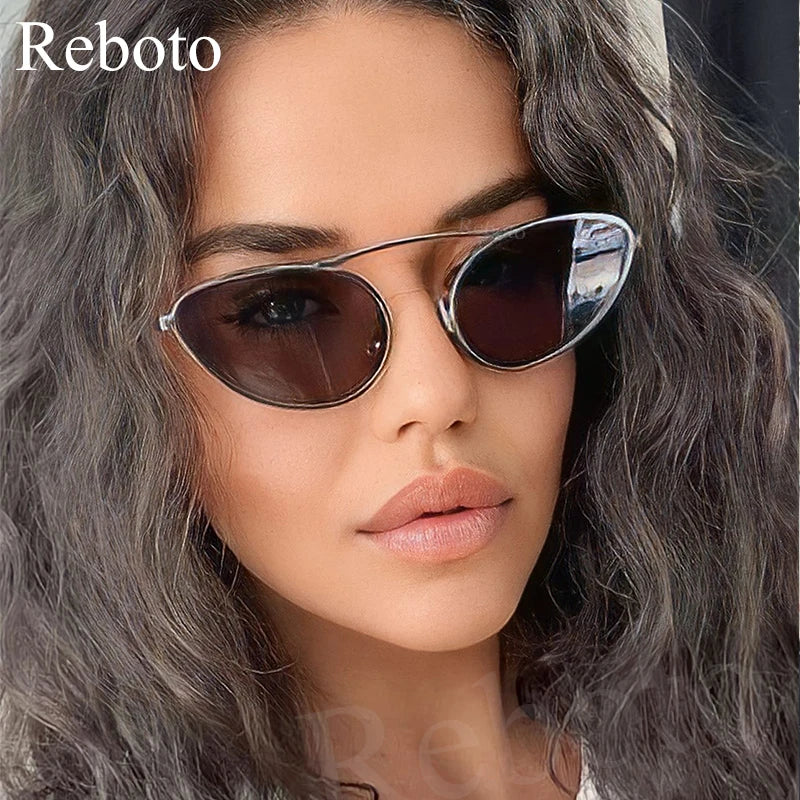 Luxury Brand Cat Eye Sunglasses Women 2025 Fashion Unique Small Oval Sun Glasses Trendy Metal Frame Cool Triangle Eyewear UV400