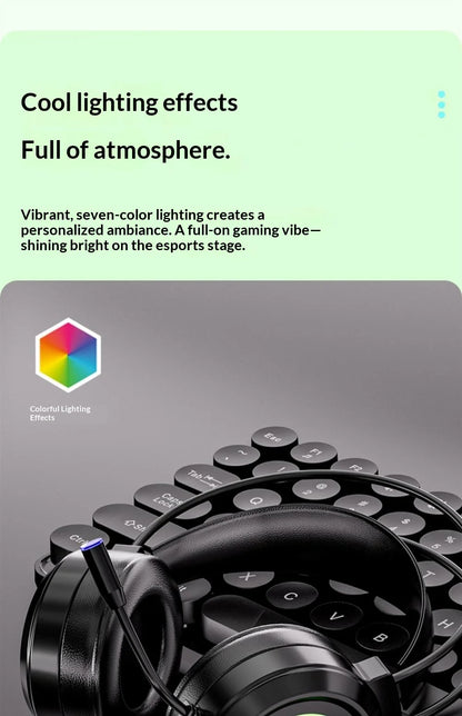 Casque de jeu filaire Paw Hunter T9 avec microphone et éclairage RGB, son surround virtuel 7.1, casque supra-auriculaire pour PC, ordinateur portable et jeux.