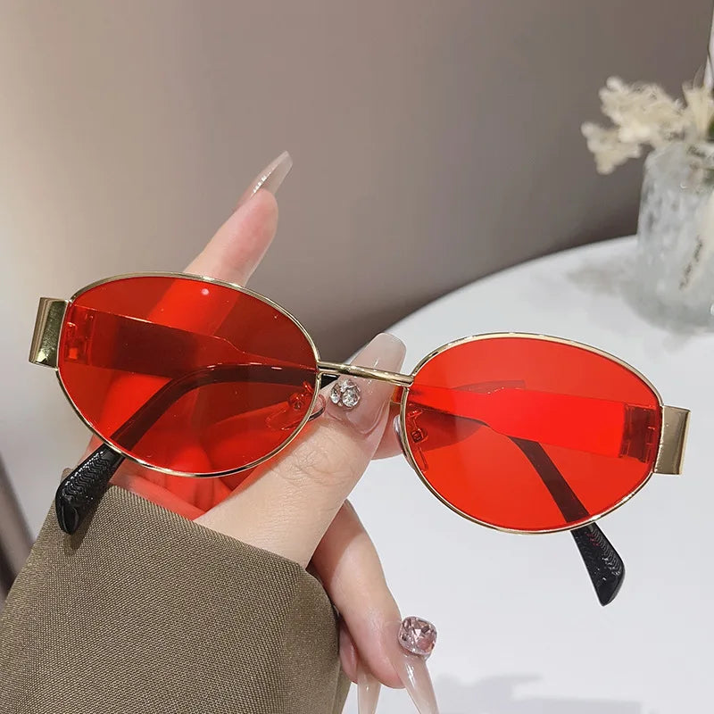 Sexy Small Oval Women's Sunglasses Trendy Luxury Design Metal Frame Shades UV400 Eyewear for Female Classic Vintage Sun Glasses