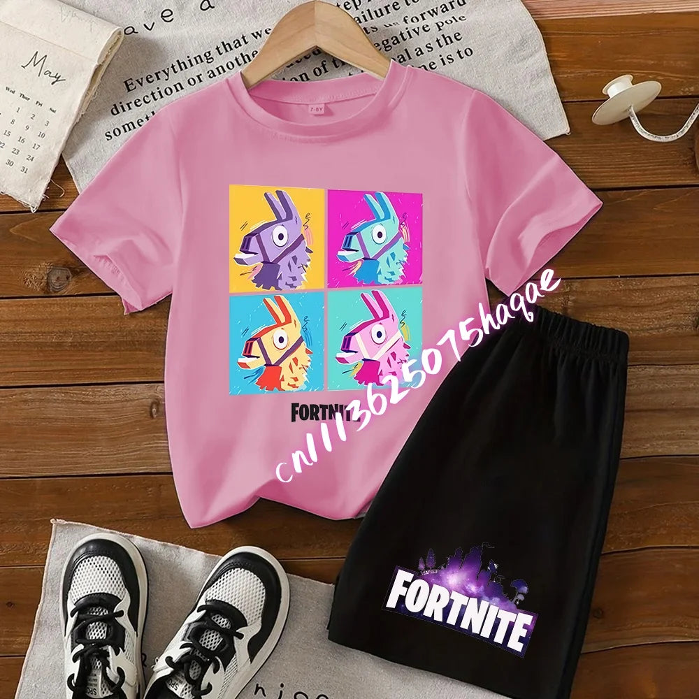 FortnitesT-shirt Shorts for Boys Girl Tee Pants Set Summer 2pcs Children Clothing Tops T-shirts Fortress Night Print Tees Gift