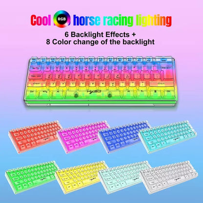 61-key fully transparent wired gaming keyboard with RGB backlight, ergonomic design, portable and ultra-compact 60% mini film ke