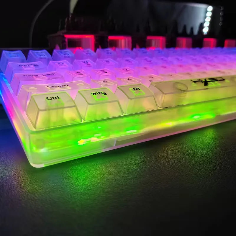 61-key fully transparent wired gaming keyboard with RGB backlight, ergonomic design, portable and ultra-compact 60% mini film ke