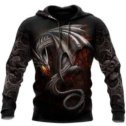 Autumn Winter Long Sleeve Tattoo Dragon 3D Printed Men Hooded Hoodies Sweatshirt Unisex Streetwear Pullover Casual Tracksuits