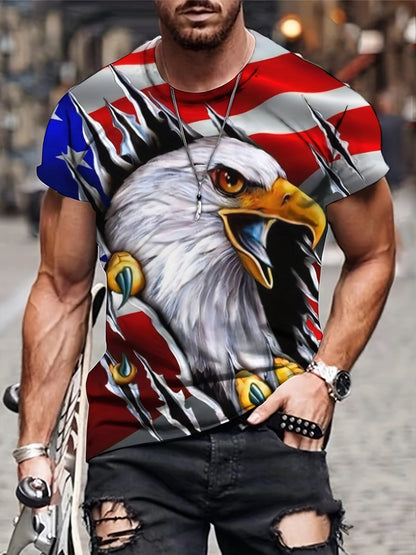 Modne majice z grafiko Eagle Luksuzne majice Poletne moške majice Sproščene majice Majice s kratkimi rokavi 3D-tiskanje Moška oblačila