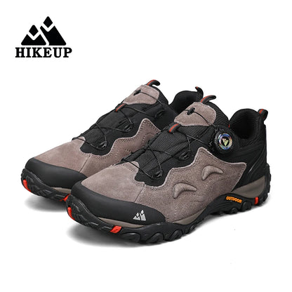 HIKEUP-Leather Shoes for Men, Outdoor Hiking Shoes, Tourist Trekking Sneakers, Mountain Climbing Trail Jogging Shoes, Turnbuckle