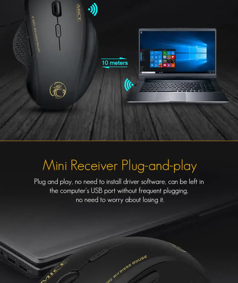 Gaming ABS Wireless Mouse Ergonomic Computer IMICE Mouse 2.4Ghz Gamer PC Optical Mouse With USB Receiver 1600 DPI For Laptop PC