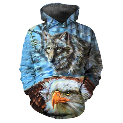 Animal Tiger Eagle Wolf 3D Print Men Women Loose Hoodie Casual Oversized Pullover Popular Fashion Sweatshirt Trend Men's Clothing