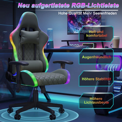 Fangange Gaming Chair with Massage Function, Adjustable backrest,Computer Chair,with ambient light,Lumbar Cushion, Pillow,150 KG