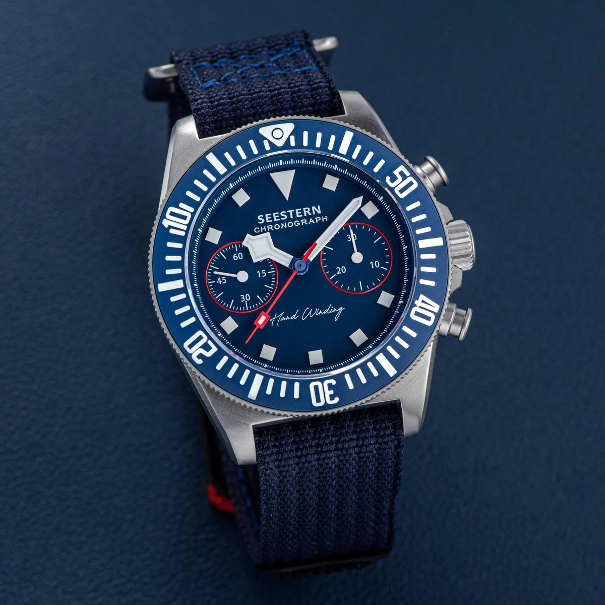 SEESTERN Chronograph Man's Watch Mechanical Tianjin ST1901 Movement Sapphire Wristwatches Nylon Sticker Strap Luminous Skeleton