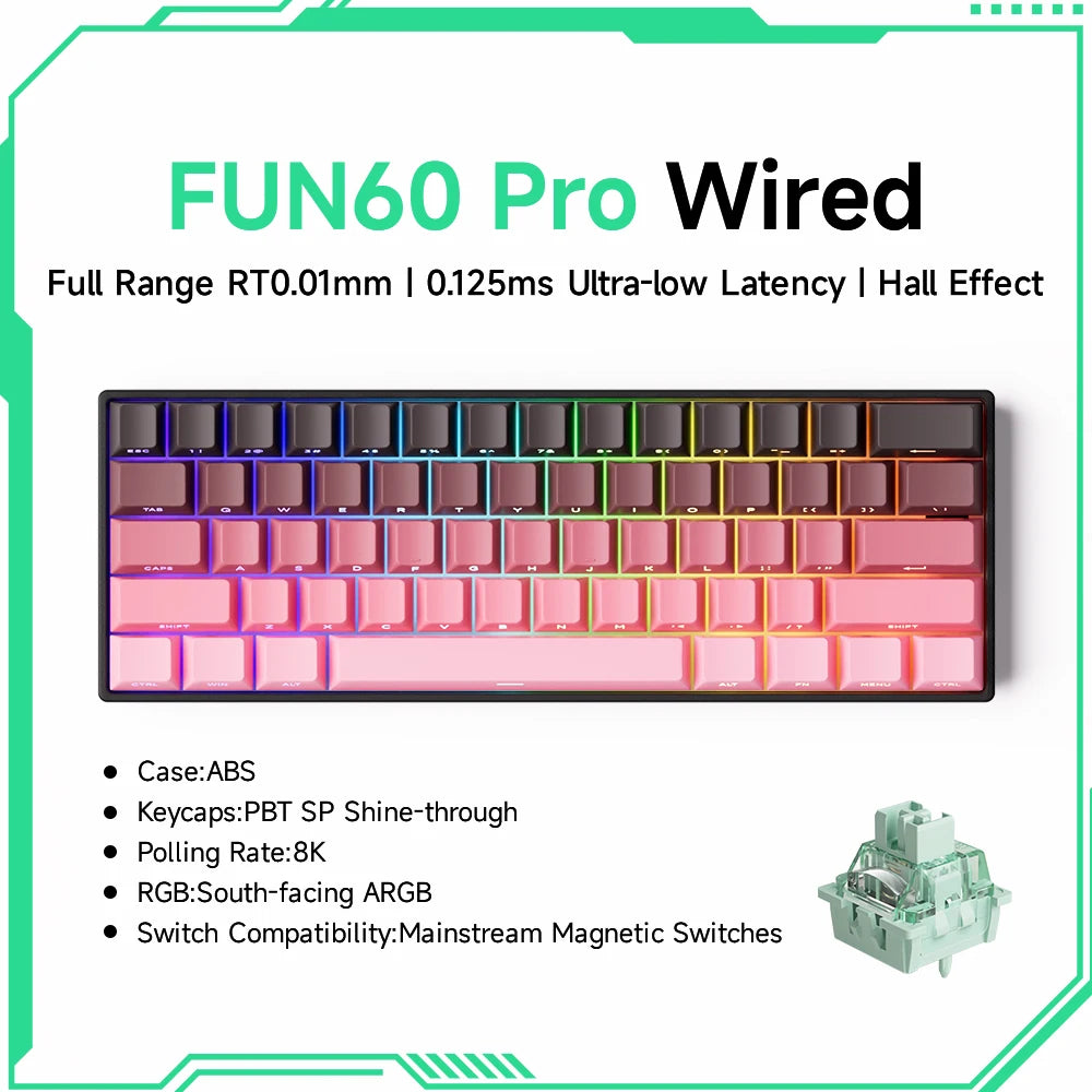 Akko MonsGeek FUN60 mechanische Tastatur mit Magnetschaltern, 60% Gaming-Tastatur, Rapid Trigger 0.01mm, 8K ARGB, HE/TMR Custom-Tastatur