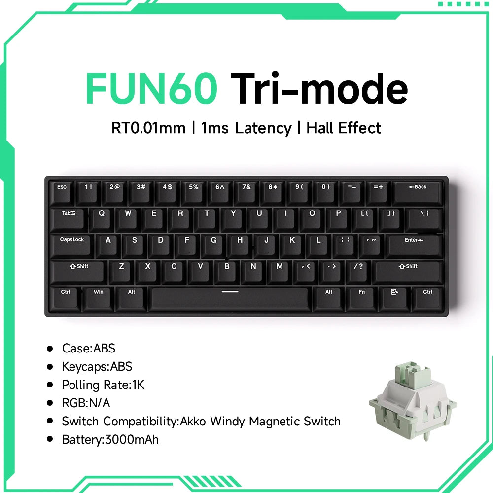 Akko MonsGeek FUN60 mechanische Tastatur mit Magnetschaltern, 60% Gaming-Tastatur, Rapid Trigger 0.01mm, 8K ARGB, HE/TMR Custom-Tastatur