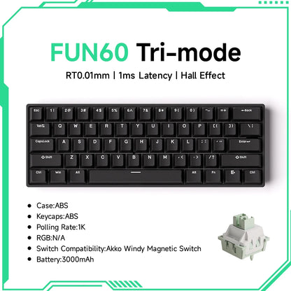 Akko MonsGeek FUN60 mechanische Tastatur mit Magnetschaltern, 60% Gaming-Tastatur, Rapid Trigger 0.01mm, 8K ARGB, HE/TMR Custom-Tastatur