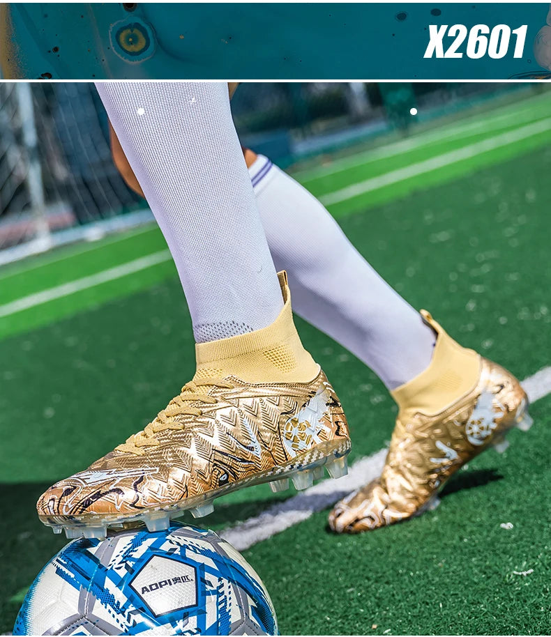Men's High Ankle Football Boots Turf Soccer Cleats Breathable Non-slip Training Match Sneakers Outdoor Sports FG Soccer Shoes