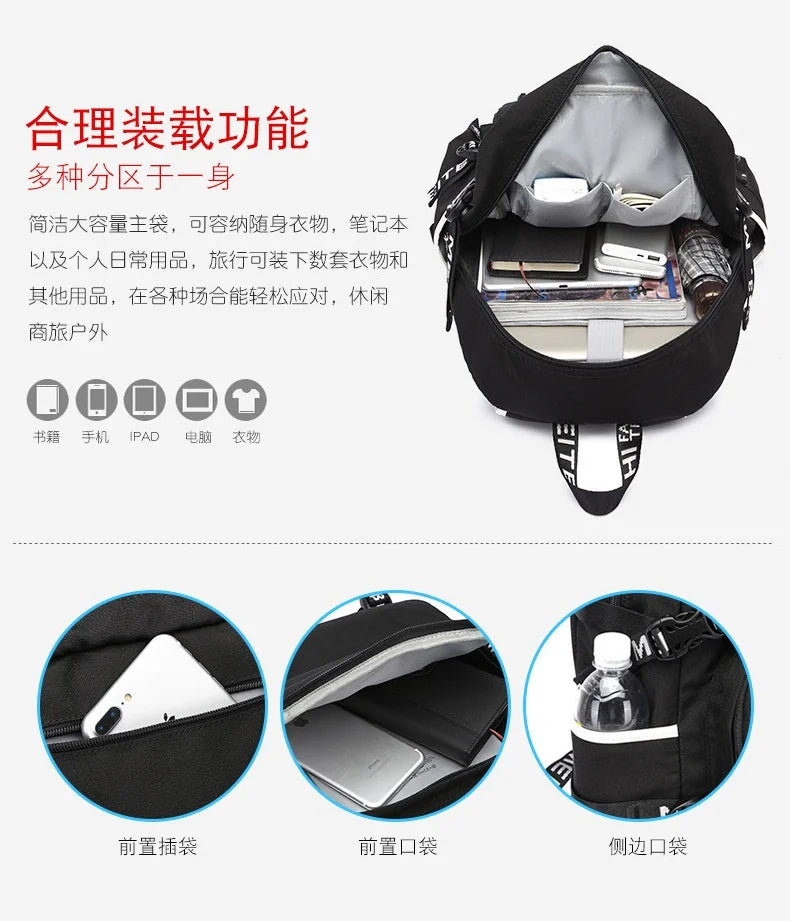 Fortnites Rucksack mit großem Fassungsvermögen, lässige Umhängetasche mit USB-Anschluss, Unisex-Anime-Schultasche für Schüler, neues stilvolles Schreibwaren-Geschenk