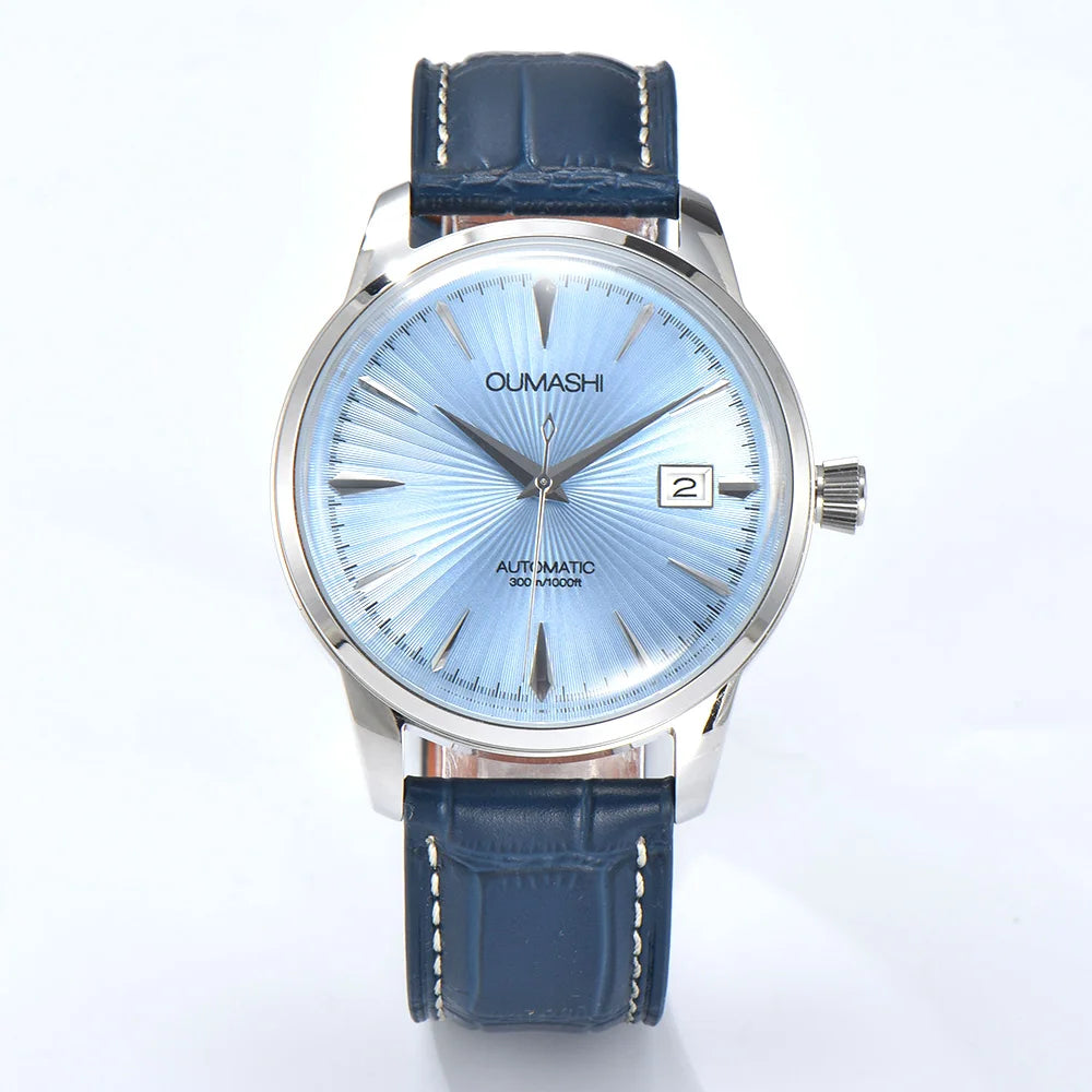 40mm NH35 Watch Cocktail Automatic Mechanical Watch High Quality Stainless Steel Double Dome Waterproof Case Leather Band Watch