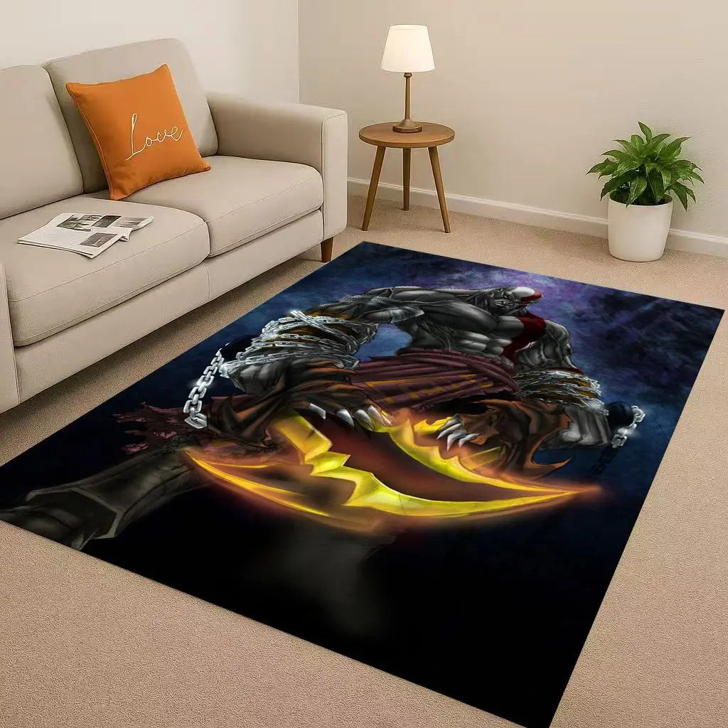 Kratos God of War Game Cartoon Gamer Living Room Non-Slip Area Rug Soft Carpet for Bedroom Playroom Sofa,Easy Clean Home Doormat