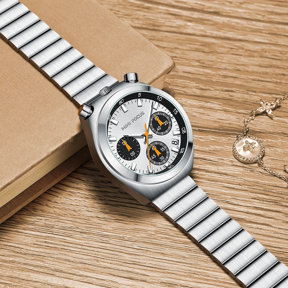 MINI FOCUS Women’s Luxury Quartz Watch – Stainless Steel Strap, Multifunction Dial & Luminous Design