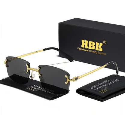 HBK Square Rimless Sunglasses Women Retro Metal Sun Glasses Men Luxury Party Business Gradient Shades 2024 Summer Style