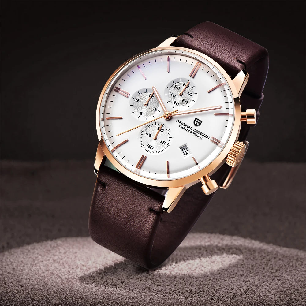 PAGANI DESIGN Men's Fashion Casual Brand Watch Waterproof 30m Luxury Leather Sports Quartz Chronograph VK67 Relogio Masculino
