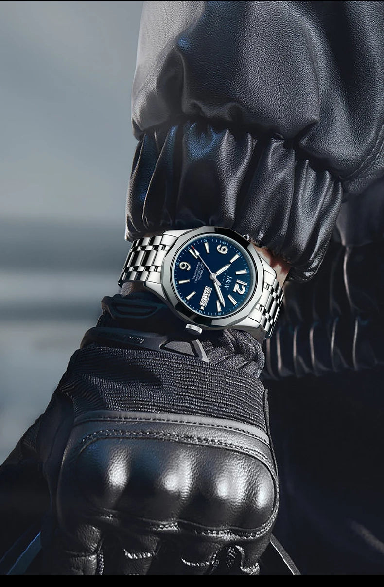 Luxe mechanisch herenhorloge Reloj CARNIVAL van wolfraam, automatisch uurwerk MIYOTA 8205, waterdicht.
