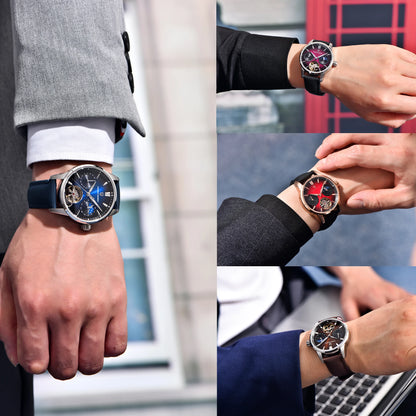 PAGANI DESIGN – Mechanische Luxusuhr für Herren, 41 mm, Saphirglas, Lederarmband, wasserdicht, Pilotenstil, mit Tourbillon und Mondphase