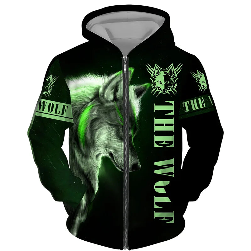Cool 3D Wolf Printed Zipper Hoodies Fashion Men/Women Streetwear Hooded Jacket Coat Unisex Casual Hip Hop Pullover Sweatshirts