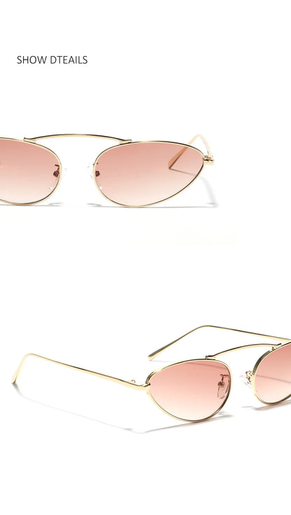 Luxury Brand Cat Eye Sunglasses Women 2025 Fashion Unique Small Oval Sun Glasses Trendy Metal Frame Cool Triangle Eyewear UV400