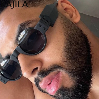 Y2K Punk Gothic Round Sunglasses Men 2026 Luxury Brand Steampunk Wide Temple Thick Frame Sun Glasses For Male Retro Cool Shades