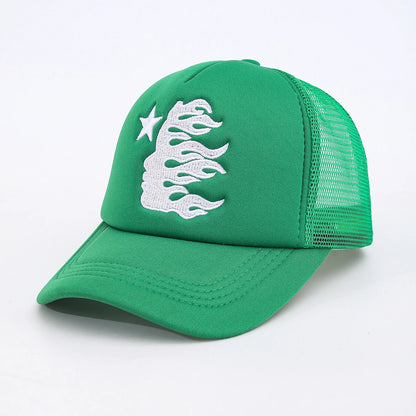 Summer Embroidered Side Face Pentagram Men's and Women's Baseball Hats Outdoor Breathable Sunshade Mesh Hats Truck Driver Hats
