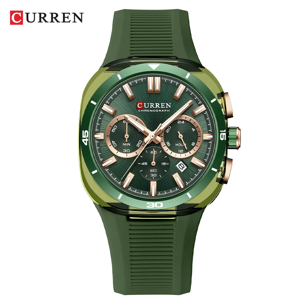 Montre pour homme CURREN – Nouveau modèle de luxe à quartz, bracelet en silicone, style sportif, multifonction, étanche, lumineuse, avec affichage de la date et chronomètre.