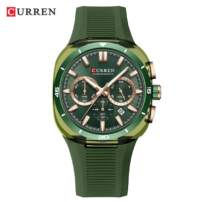 Montre pour homme CURREN – Nouveau modèle de luxe à quartz, bracelet en silicone, style sportif, multifonction, étanche, lumineuse, avec affichage de la date et chronomètre.