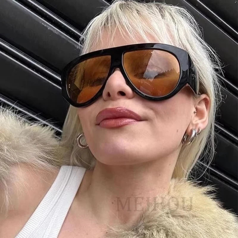 Oversized Pilot Sunglasses Women Fashion 2026 Luxury Big Frame One Piece Gradient Sunglasses Retro Classic Thick Shades